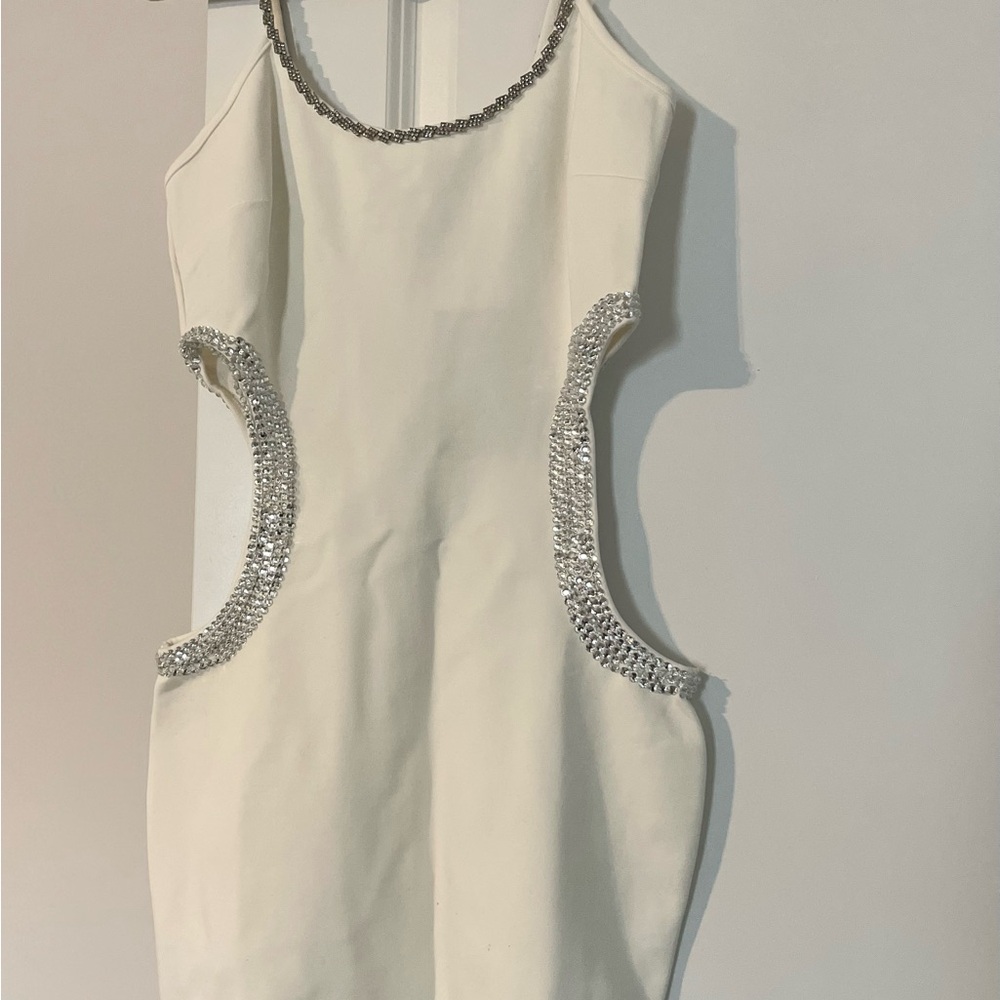 NEW Fashion Nova White Dress with Silver Accents